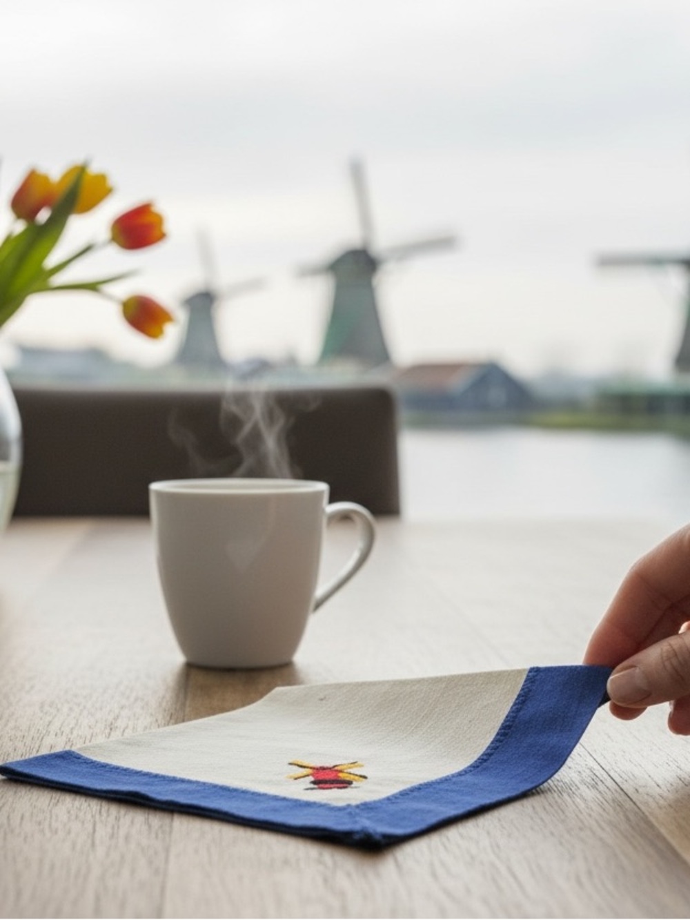 1950’s vintage hand made napkins with the windmill with blue trim - Picture 3 of 3
